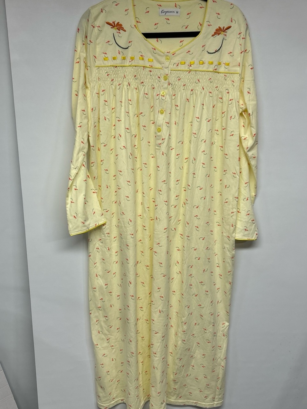 Women's Long Yellow Floral-Accent Nightgown